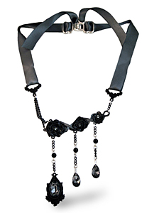 Triple Goddess Moon Pearl Ribbon Choker by Alchemy Gothic